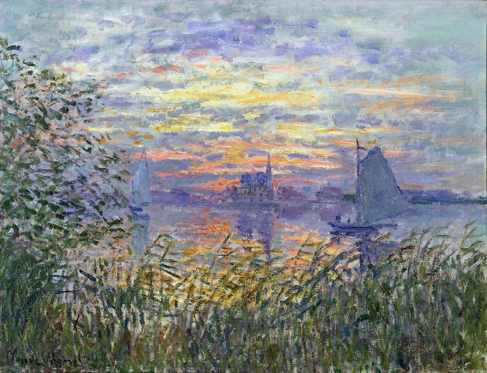 Sunset on the Siene (1874) - Claude Monet Tablo