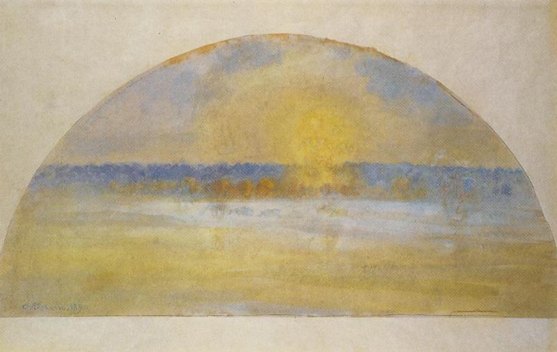 Sunset with Mist, Eragny (1890) - Camille Pissarro Tablo