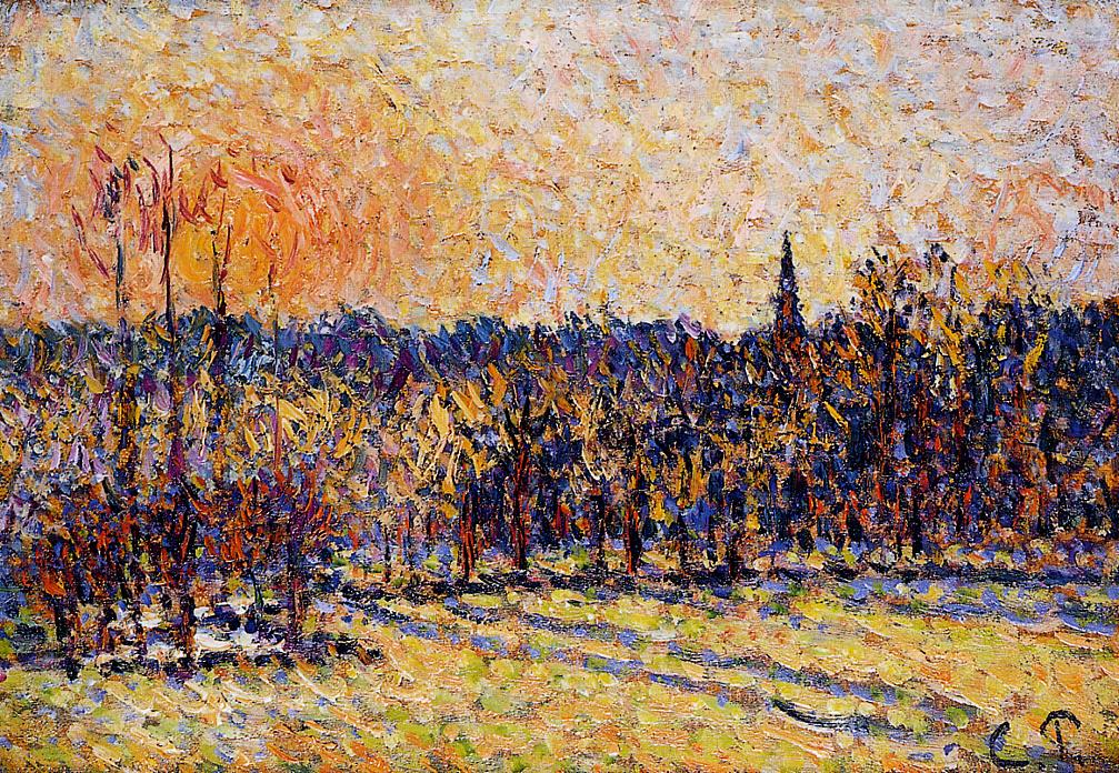 Sunset, Bazincourt Steeple (1890) - Camille Pissarro Tablo