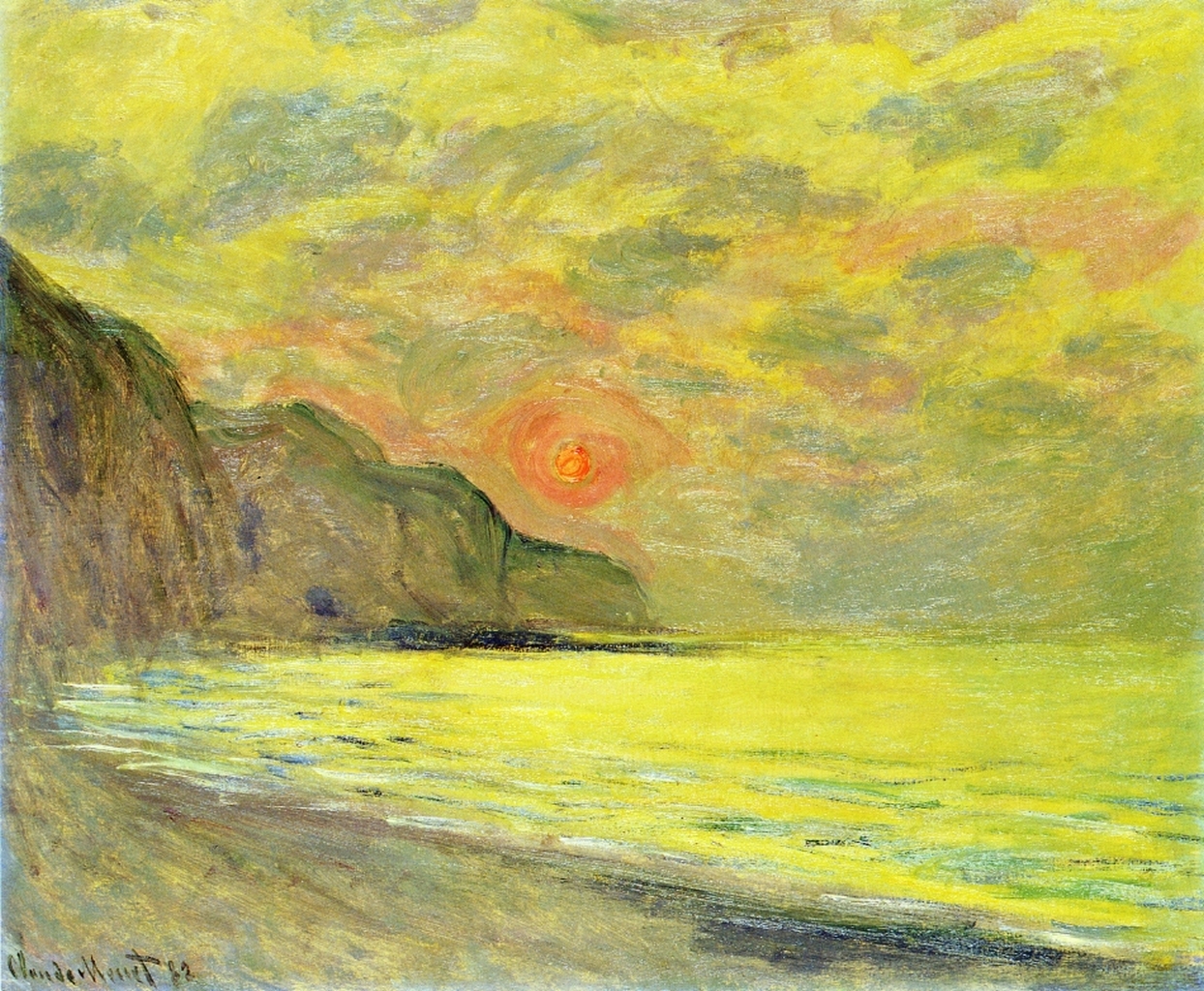Sunset, Foggy Weather, Pourville (1882) - Claude Monet Tablo