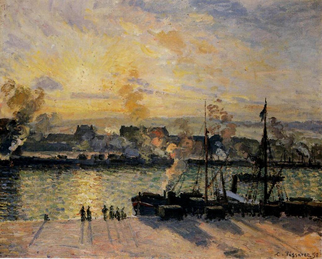 Sunset, The Port of Rouen (Steamboats) (1898) - Camille Pissarro Tablo