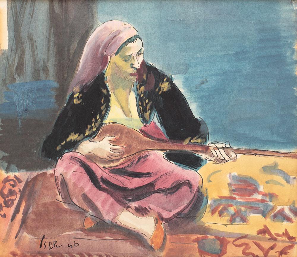 Tatar Woman With Mandoline (1946) - Iosif Iser Tablo