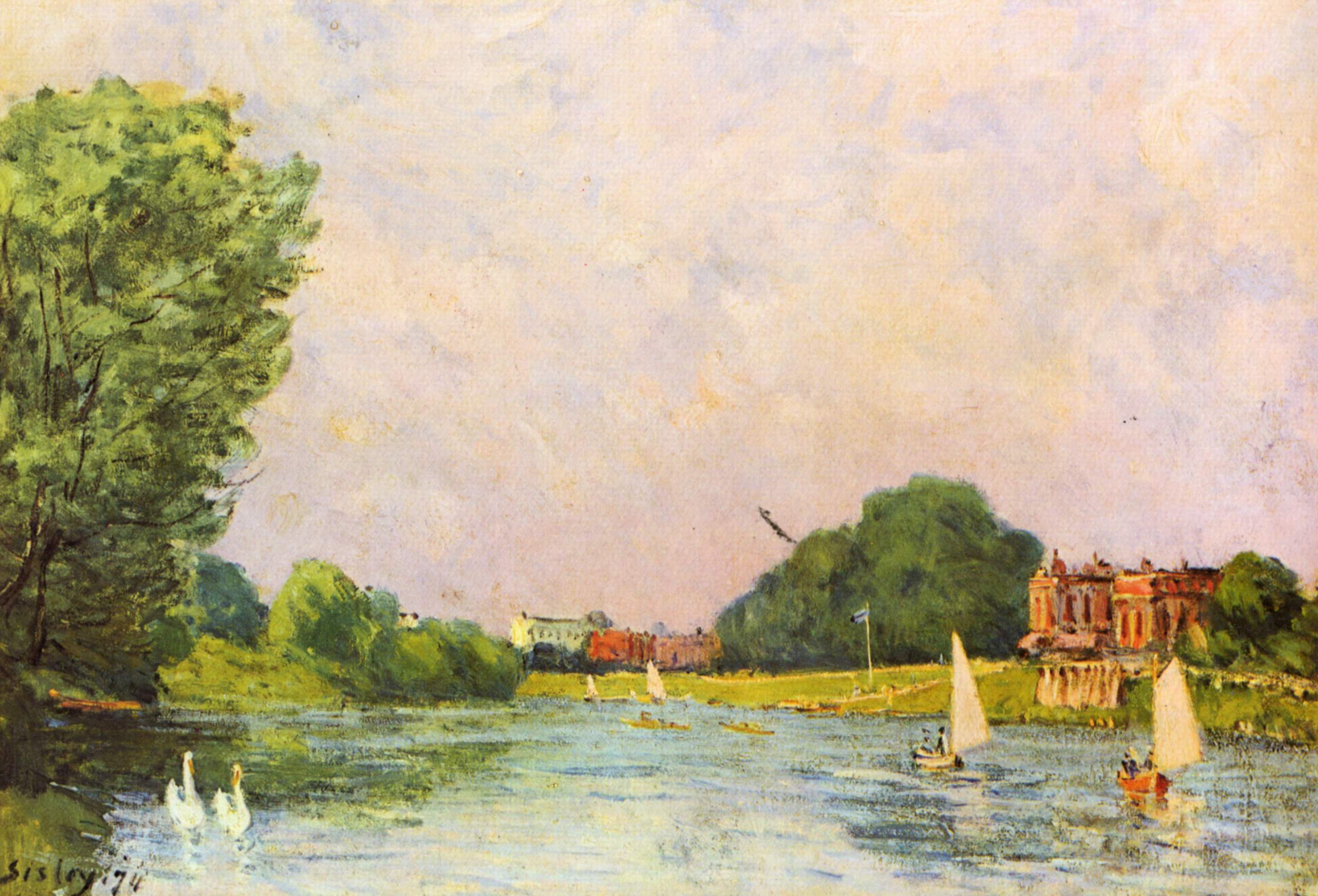 Thames at Hampton Court (1874) - Alfred Sisley Tablo