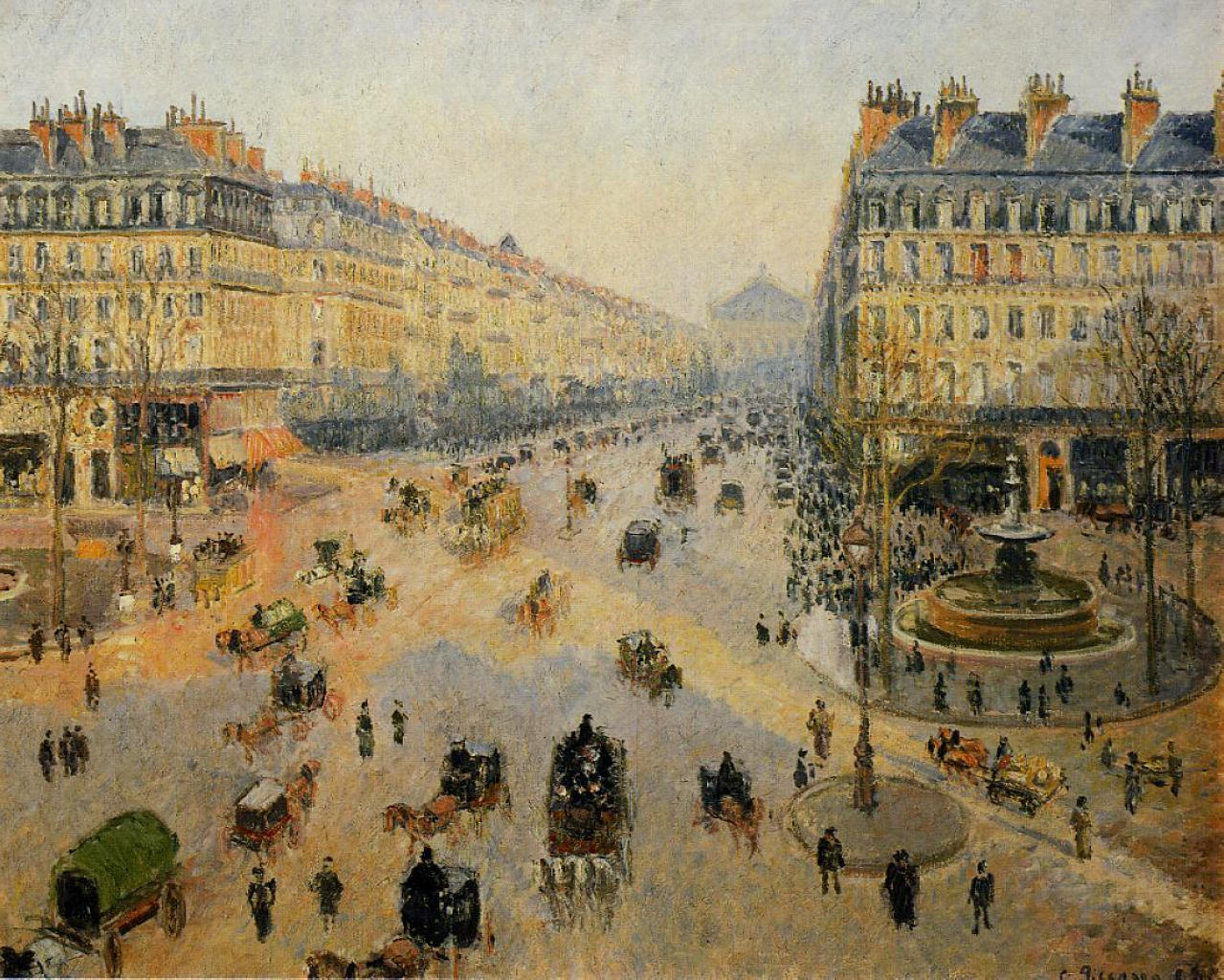 The Avenue de L'Opera, Paris, Sunlight, Winter Morning - Camille Pissarro Tablo