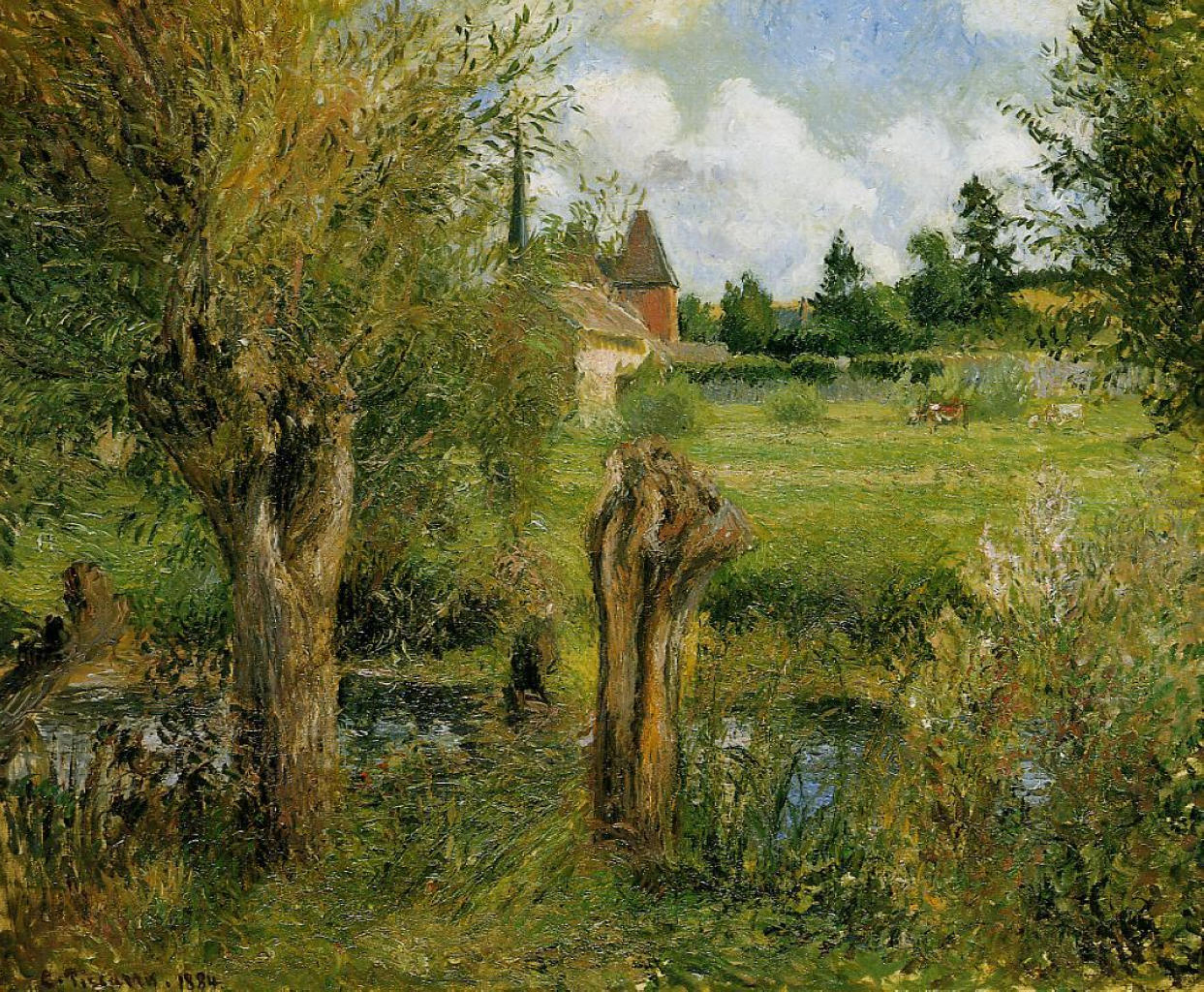 The Banks of the Epte at Eragny (1884) - Camille Pissarro Tablo
