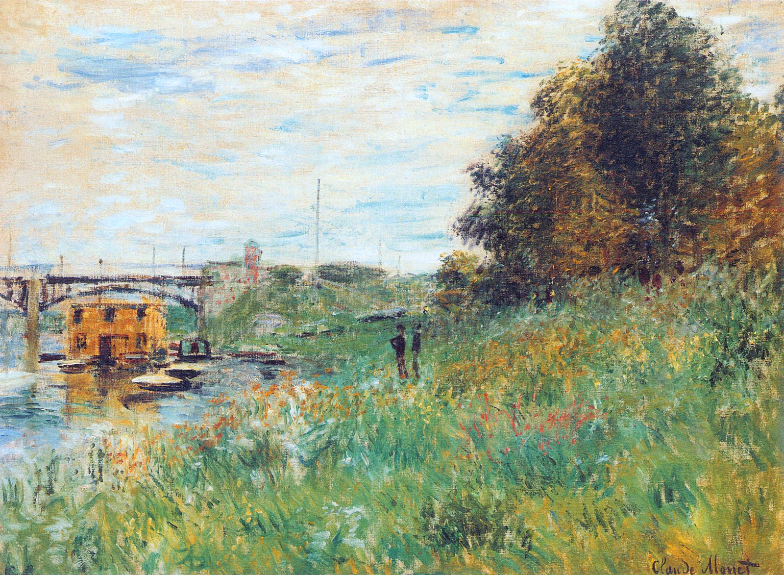 The Banks of the Seine at the Argenteuil Bridge (1874) - Claude Monet Tablo