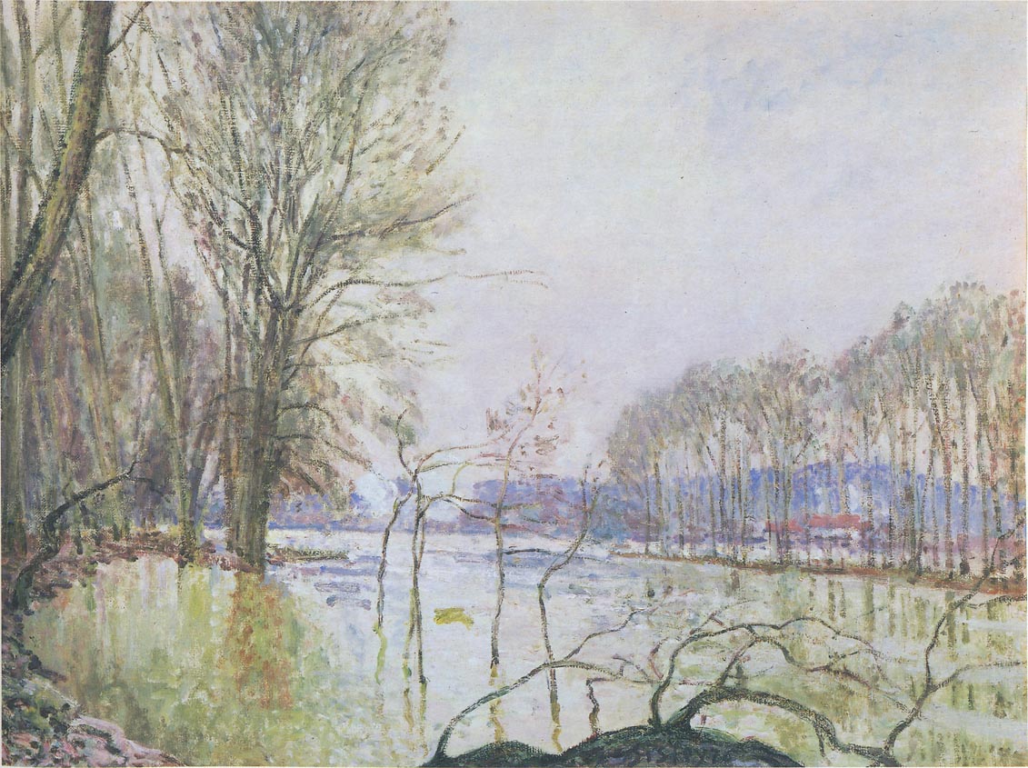 The Banks of the Seine in Autumn flood - Alfred Sisley Tablo