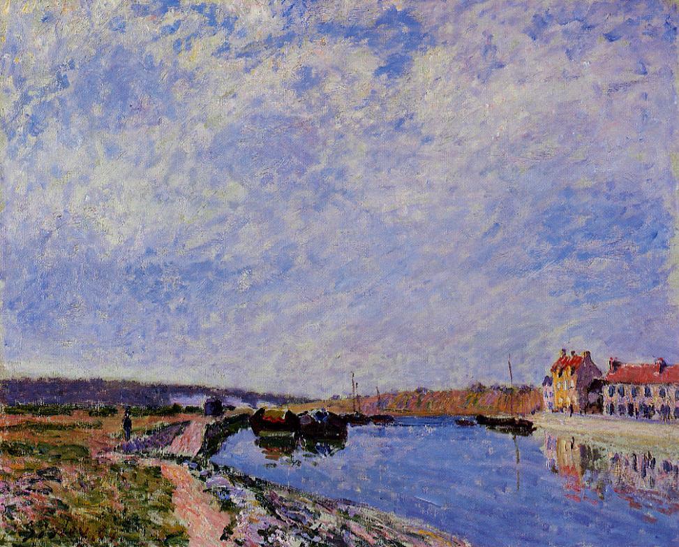 The Barge Port and Saint Mammes (1884) - Alfred Sisley Tablo