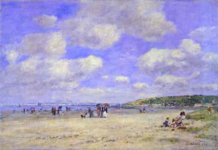 The Beach at Tourgeville les Sablons (1893) - Eugène Boudin Tablo