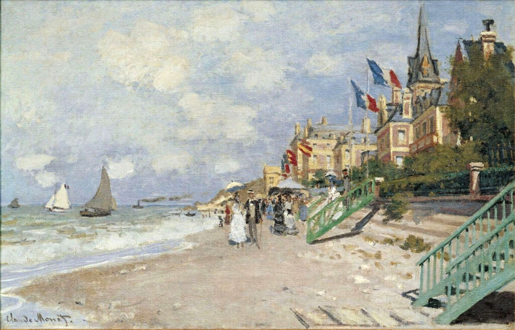 The Boardwalk on the Beach at Trouville (1870) - Claude Monet Tablo