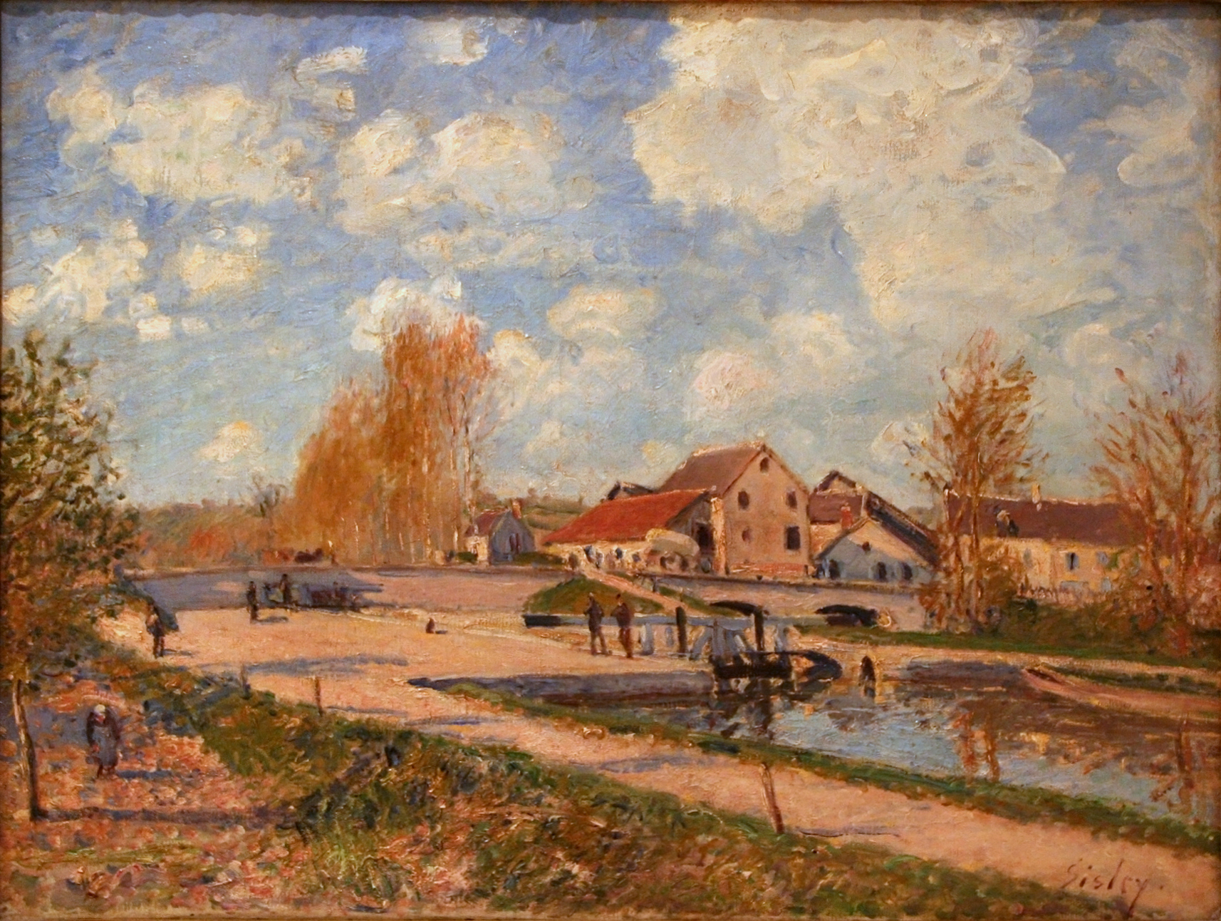 The Bourgogne Lock at Moret, Spring (1882) - Alfred Sisley Tablo