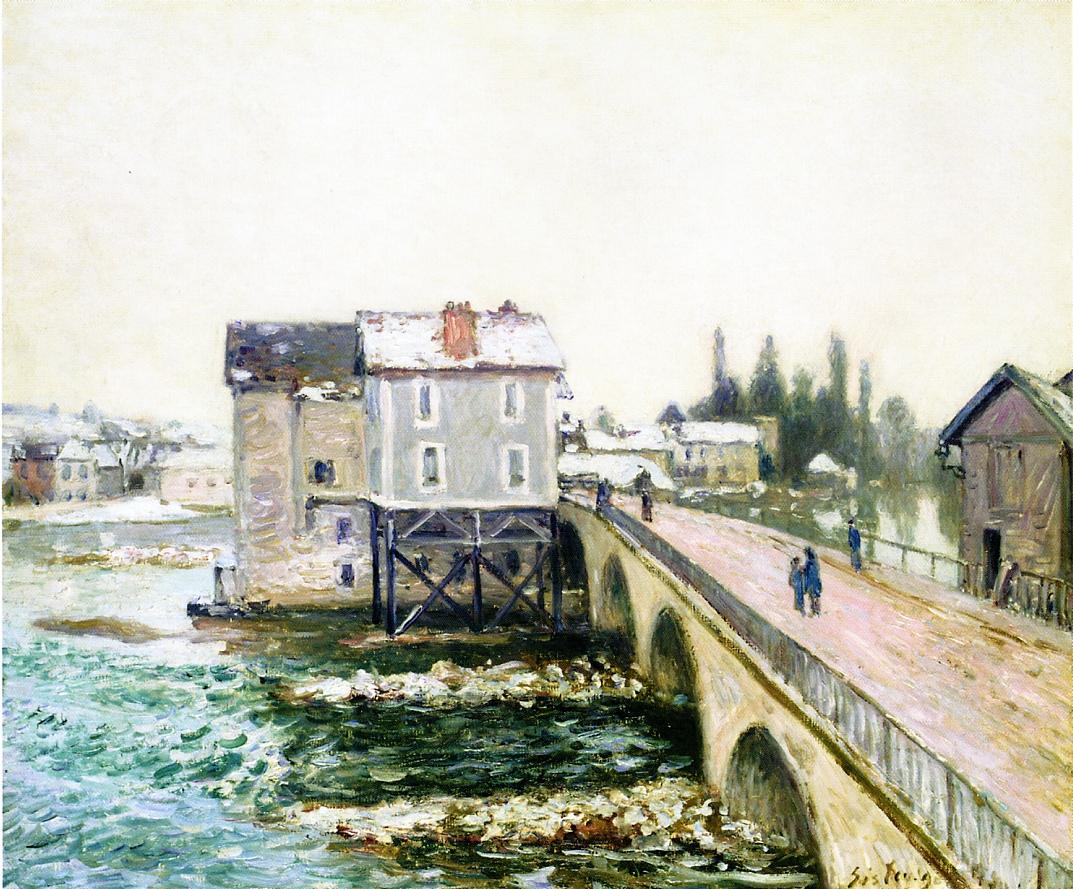 The Bridge and Mills of Moret, Winter s Effect (1890) - Alfred Sisley Tablo