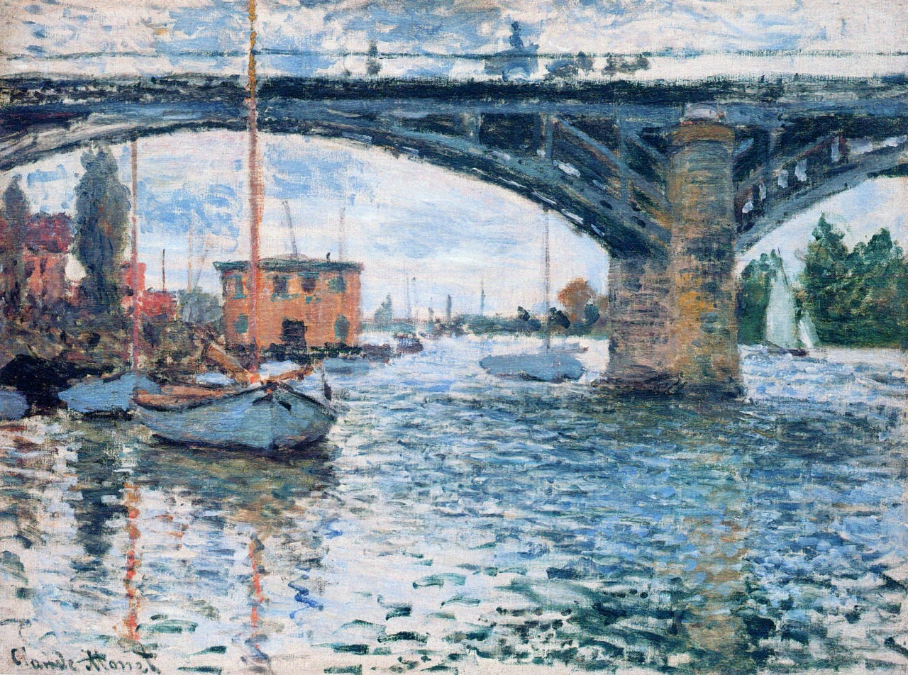 The Bridge at Argenteuil, Grey Weather (1874) - Claude Monet Tablo