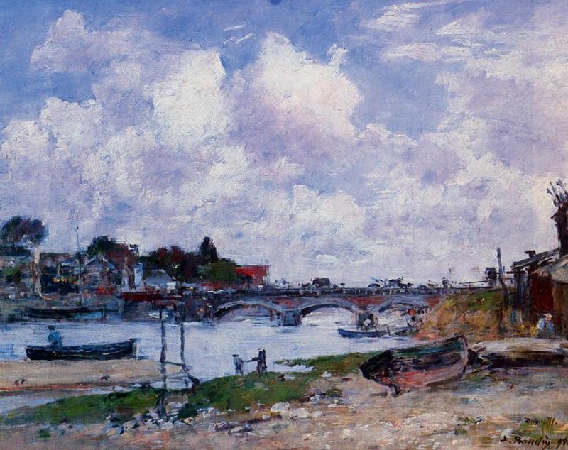 The Bridge over the Toques at Deauville (1895) - Eugène Boudin Tablo
