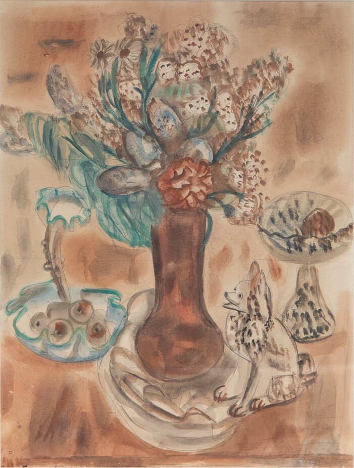 The Brown Vase with Flowers (1930) - Frances Hodgkins Tablo
