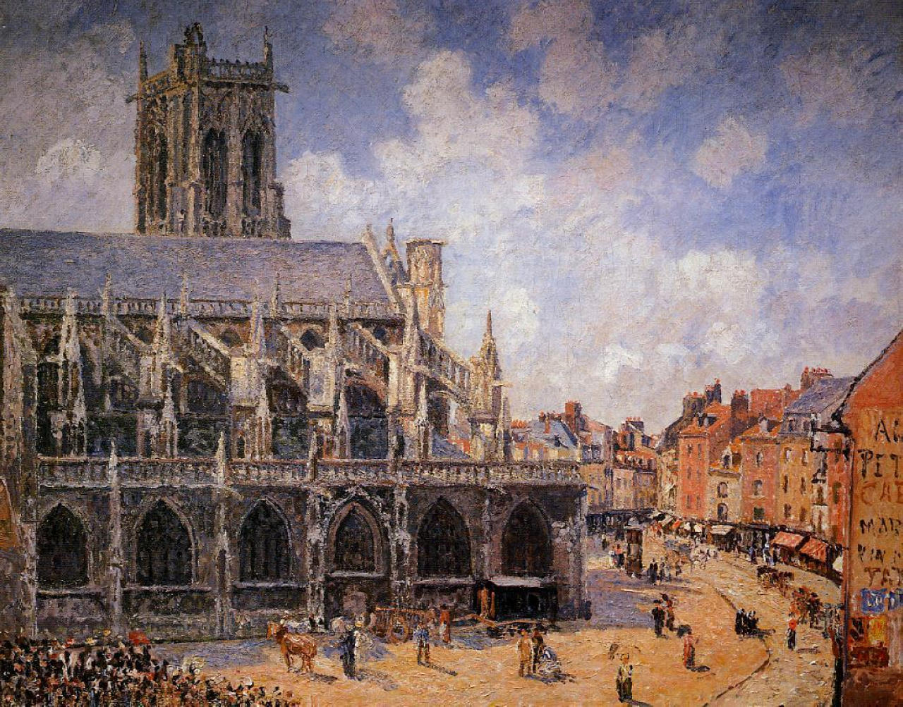 The Church of St Jacques in Dieppe, Morning Sun (1901) - Camille Pissarro Tablo