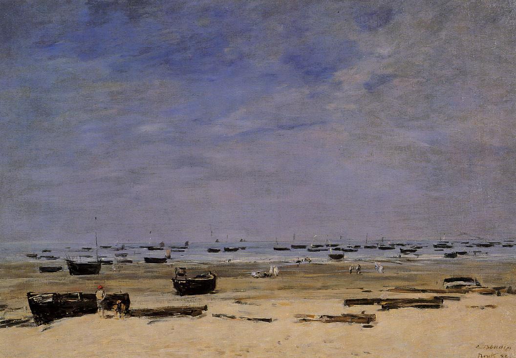 The Coastline at Berck at Low Tide (1882) - Eugène Boudin Tablo