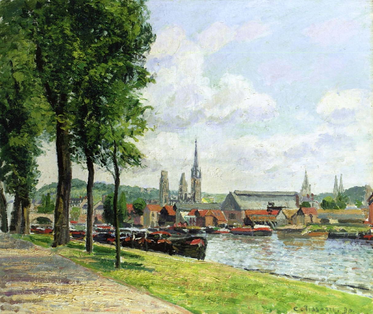 The Cours la Riene, The Notre Dame Cathedral, Rouen (1898) - Camille Pissarro Tablo
