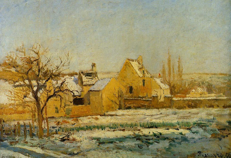 The Effect of Snow at Hermitage (1874) - Camille Pissarro Tablo