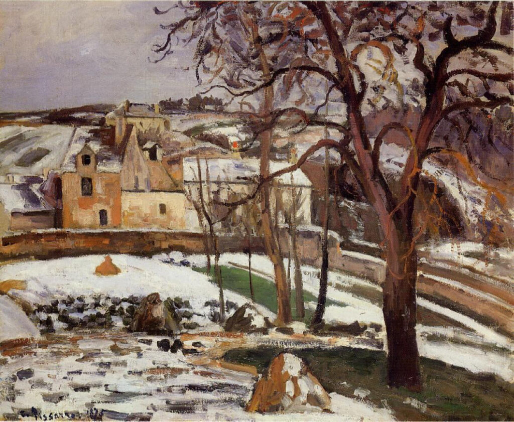 The Effect of Snow at l'Hermitage, Pontoise (1875) - Camille Pissarro Tablo