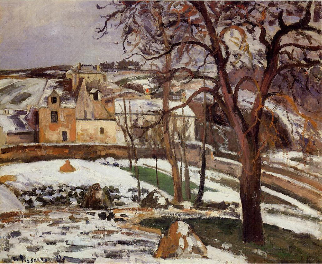 The Effect of Snow at l'Hermitage, Pontoise (1875) - Camille Pissarro Tablo