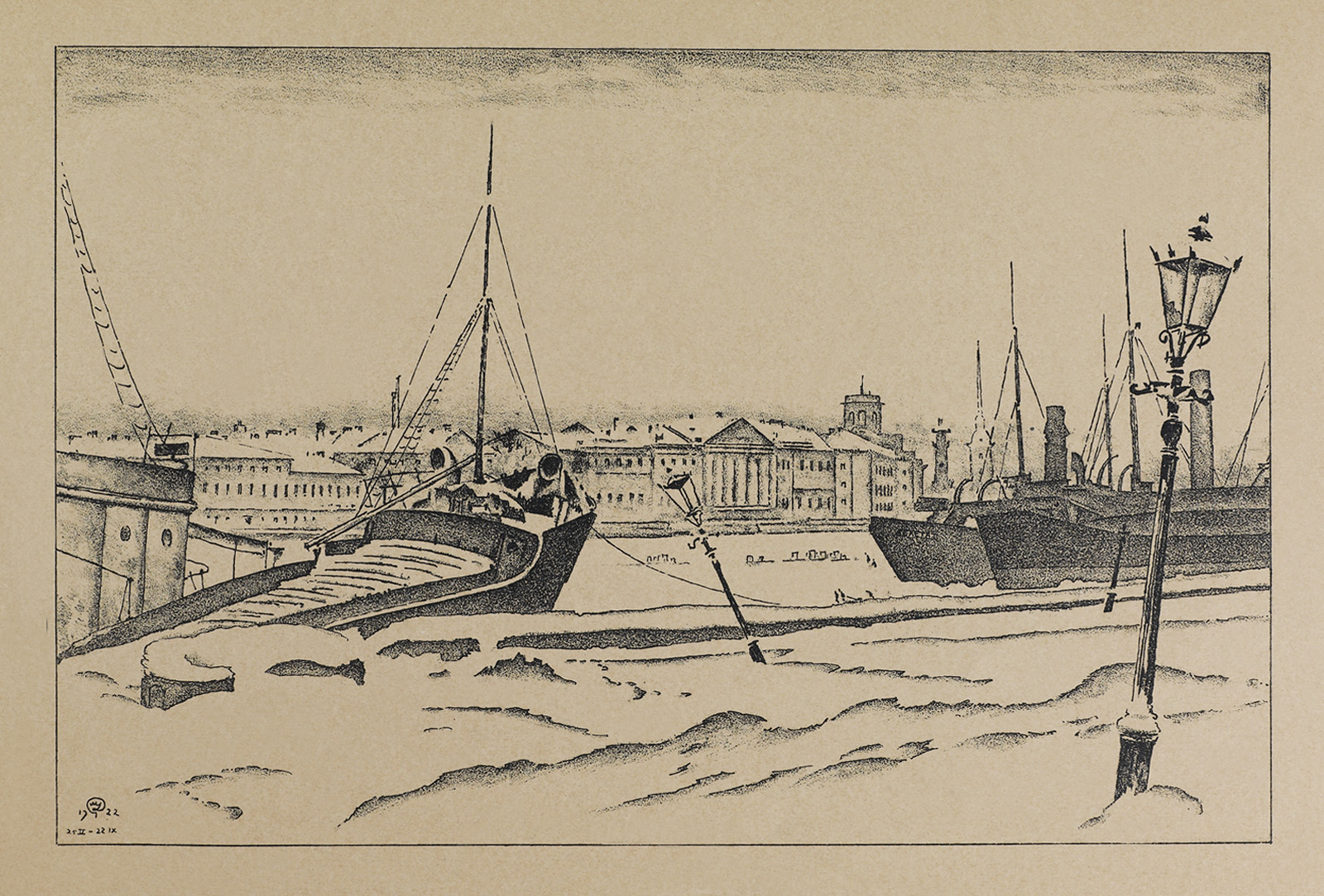 The English Embankment at snow (1923) - Mstislav Dobuzhinsky Tablo