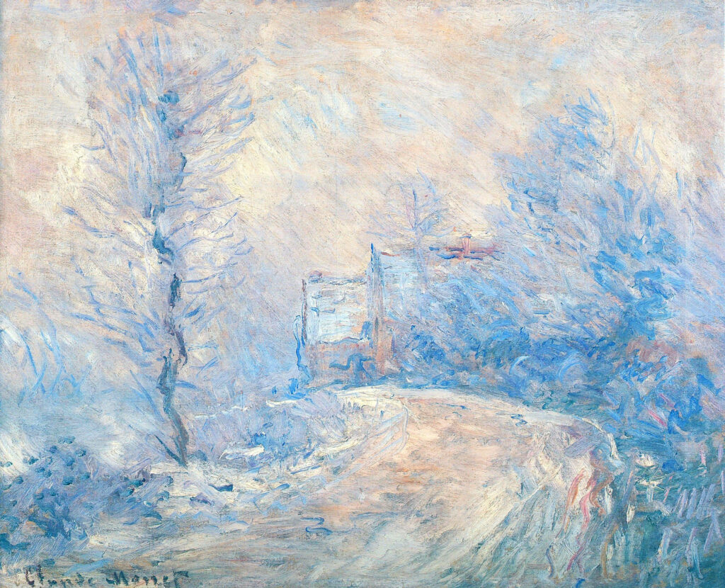 The Entrance to Giverny under the Snow (1885) - Claude Monet Tablo