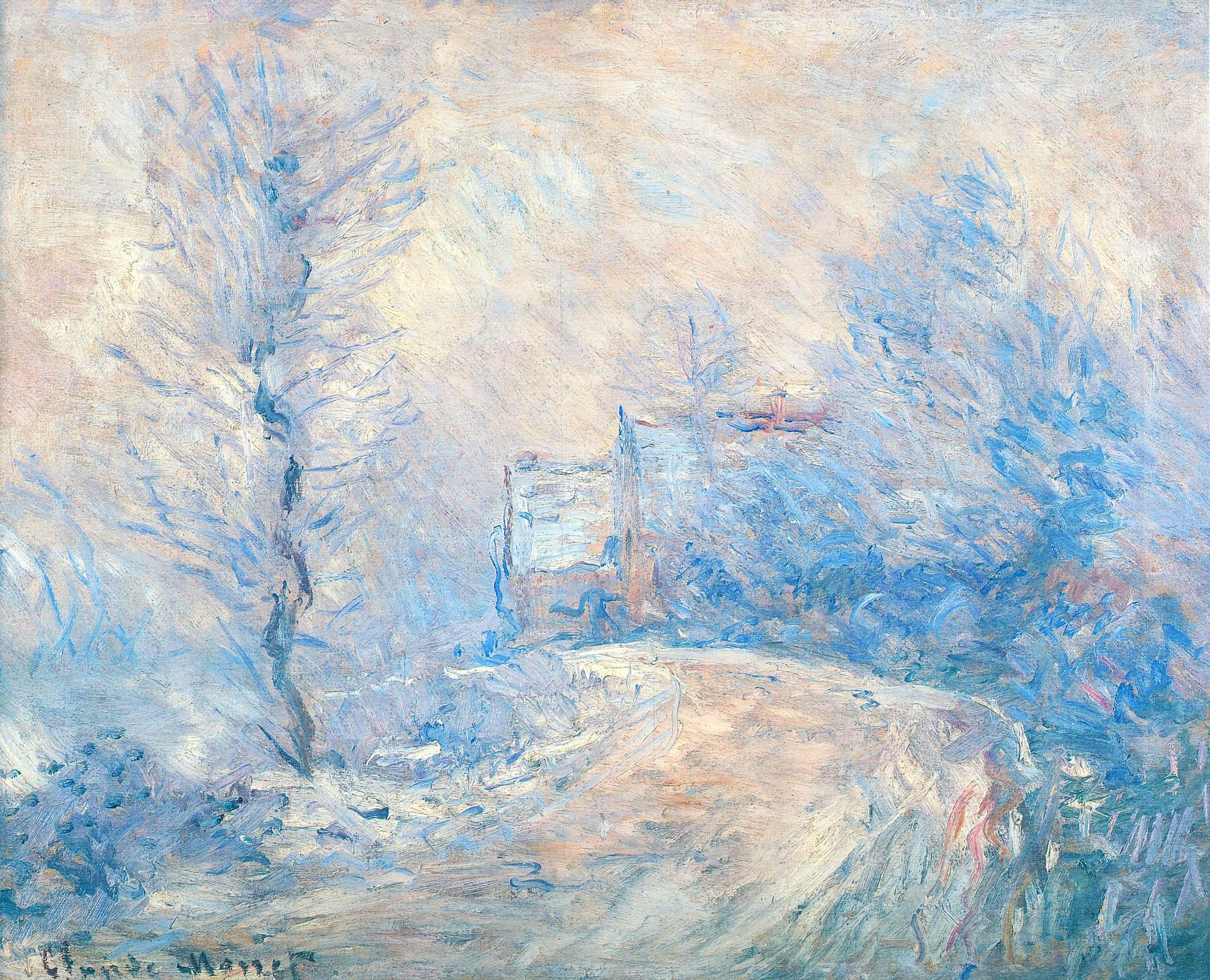 The Entrance to Giverny under the Snow (1885) - Claude Monet Tablo