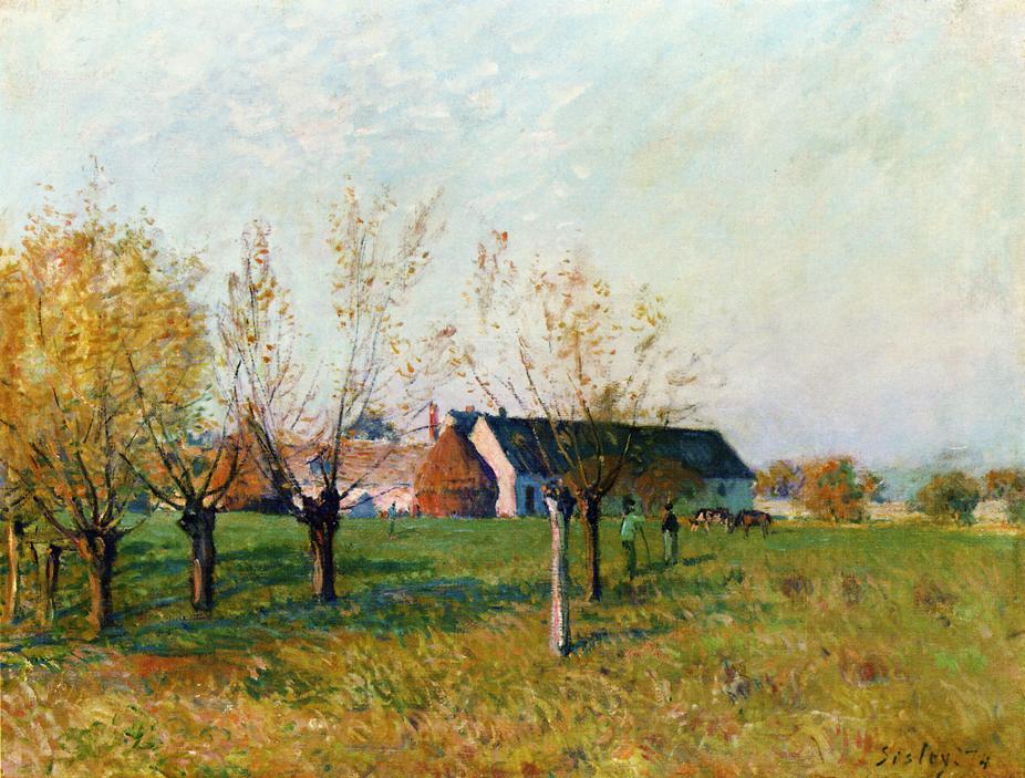 The Farm at Trou d Enfer, Autumn Morning (1874) - Alfred Sisley Tablo