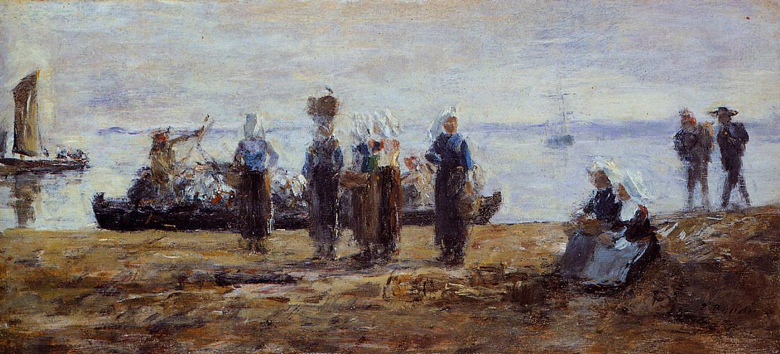 The Ferry at Plougastel (1872) - Eugène Boudin Tablo