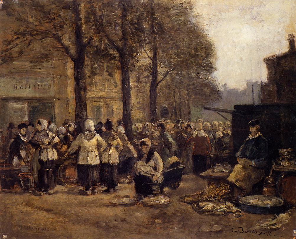 The Fish Market, Rotterdam (1876) - Eugène Boudin Tablo
