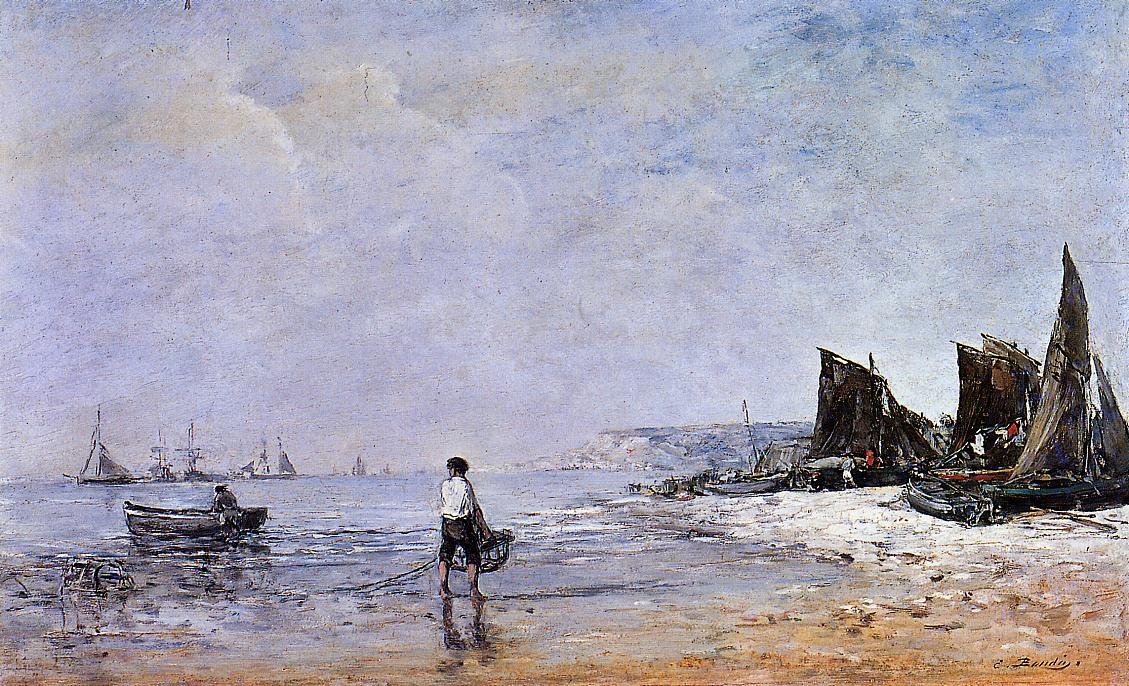 The Fisherman, Low Tide (1863) - Eugène Boudin Tablo
