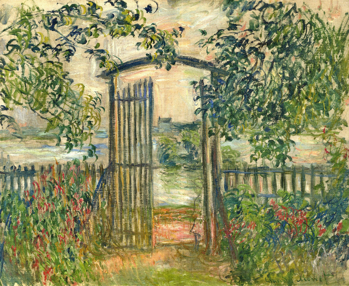 The Garden Gate at Vetheuil (1881) - Claude Monet Tablo