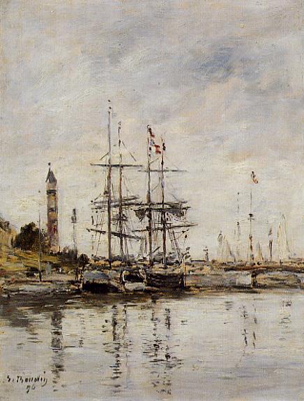 The Harbor at Deauville (1896) - Eugène Boudin Tablo