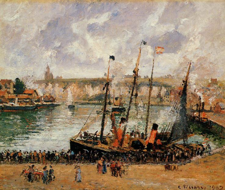 The Inner Harbor, Dpeppe, High Tide, Morning, Grey Weather (1902) - Camille Pissarro Tablo
