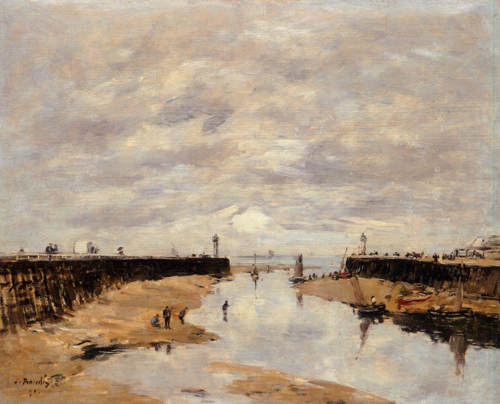 The Jetties, Low Tide, Trouville (1891) - Eugène Boudin Tablo