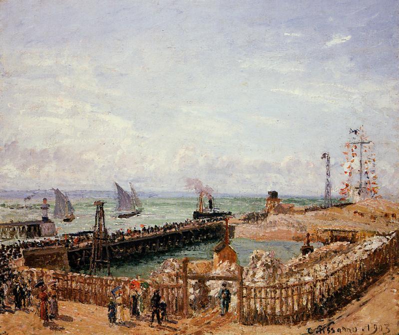 The Jetty, Le Havre, High Tide, Morning Sun (1903) - Camille Pissarro Tablo