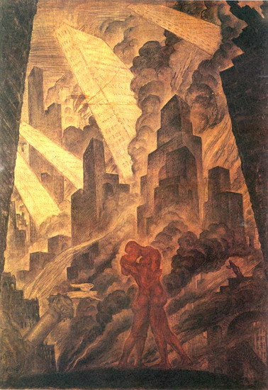 The Kiss (1916) - Mstislav Dobuzhinsky Tablo