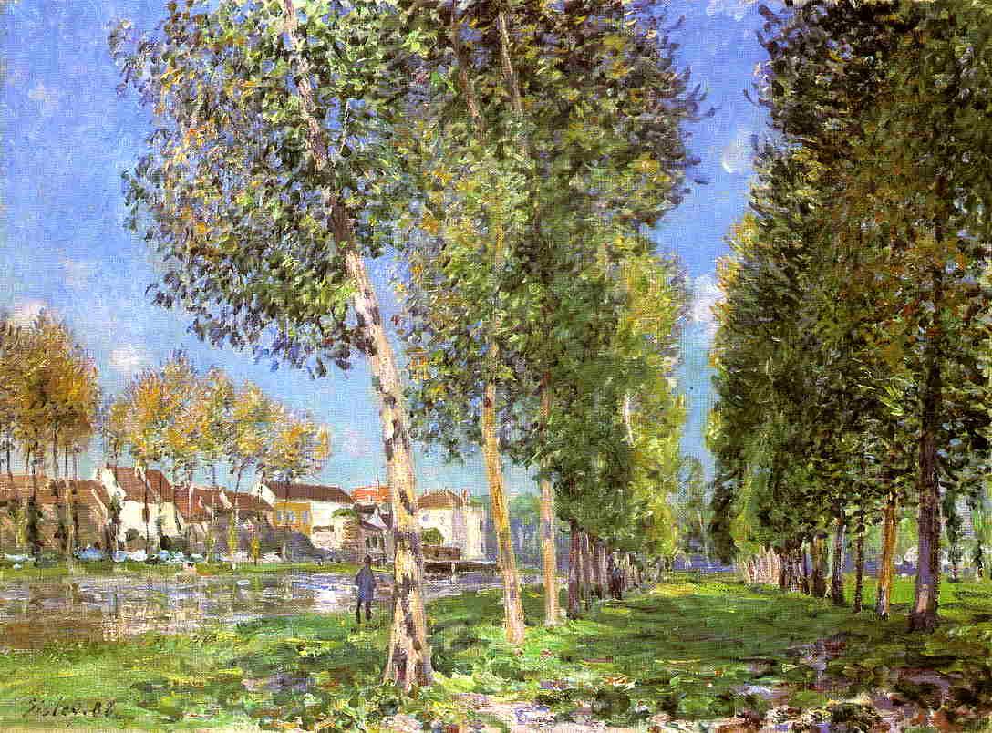 The Lane of Poplars at Moret Sur Loing (1888) - Alfred Sisley Tablo