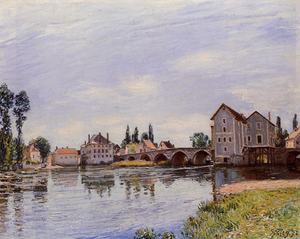 The Loing Flowing under the Moret Bridge (1892) - Alfred Sisley Tablo