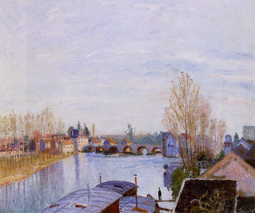 The Loing at Moret, the Laundry Boat (1890) - Alfred Sisley Tablo