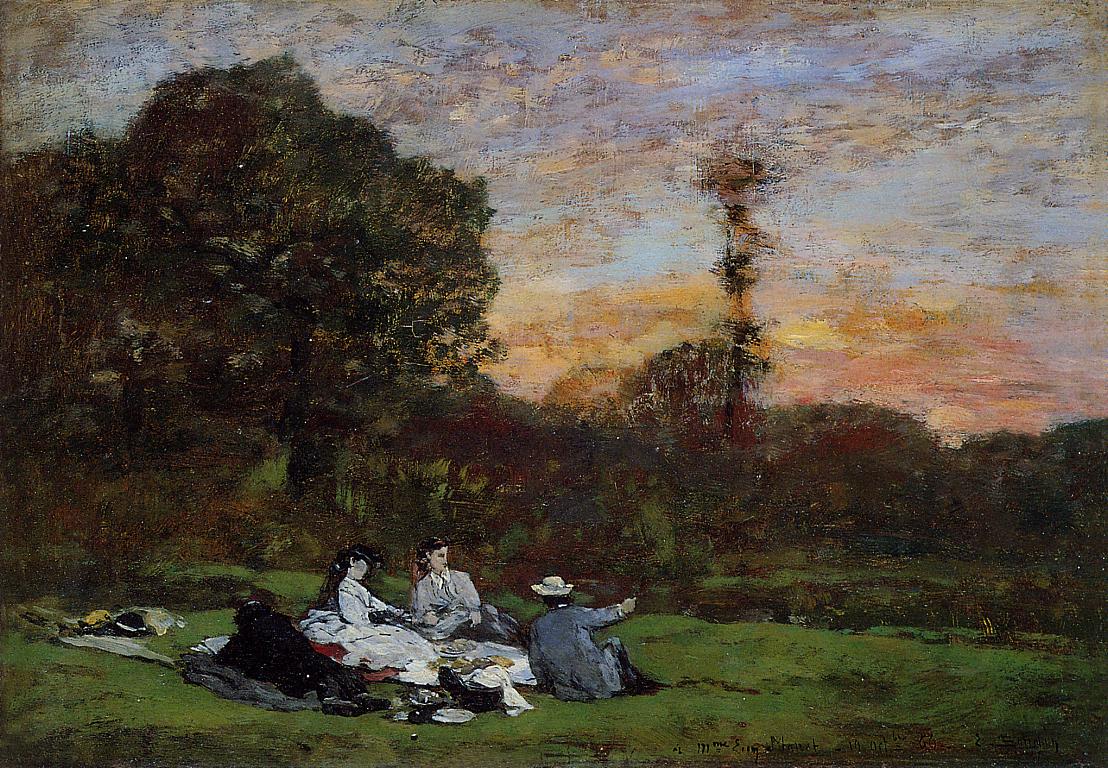 The Manet Family picnicking (1866) - Eugène Boudin Tablo