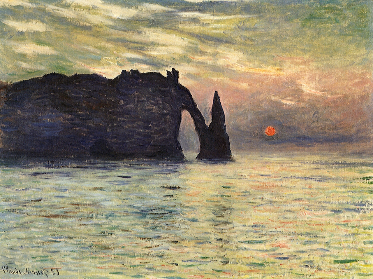 The Manneport, Cliff at Etretat, Sunset (1883) - Claude Monet Tablo