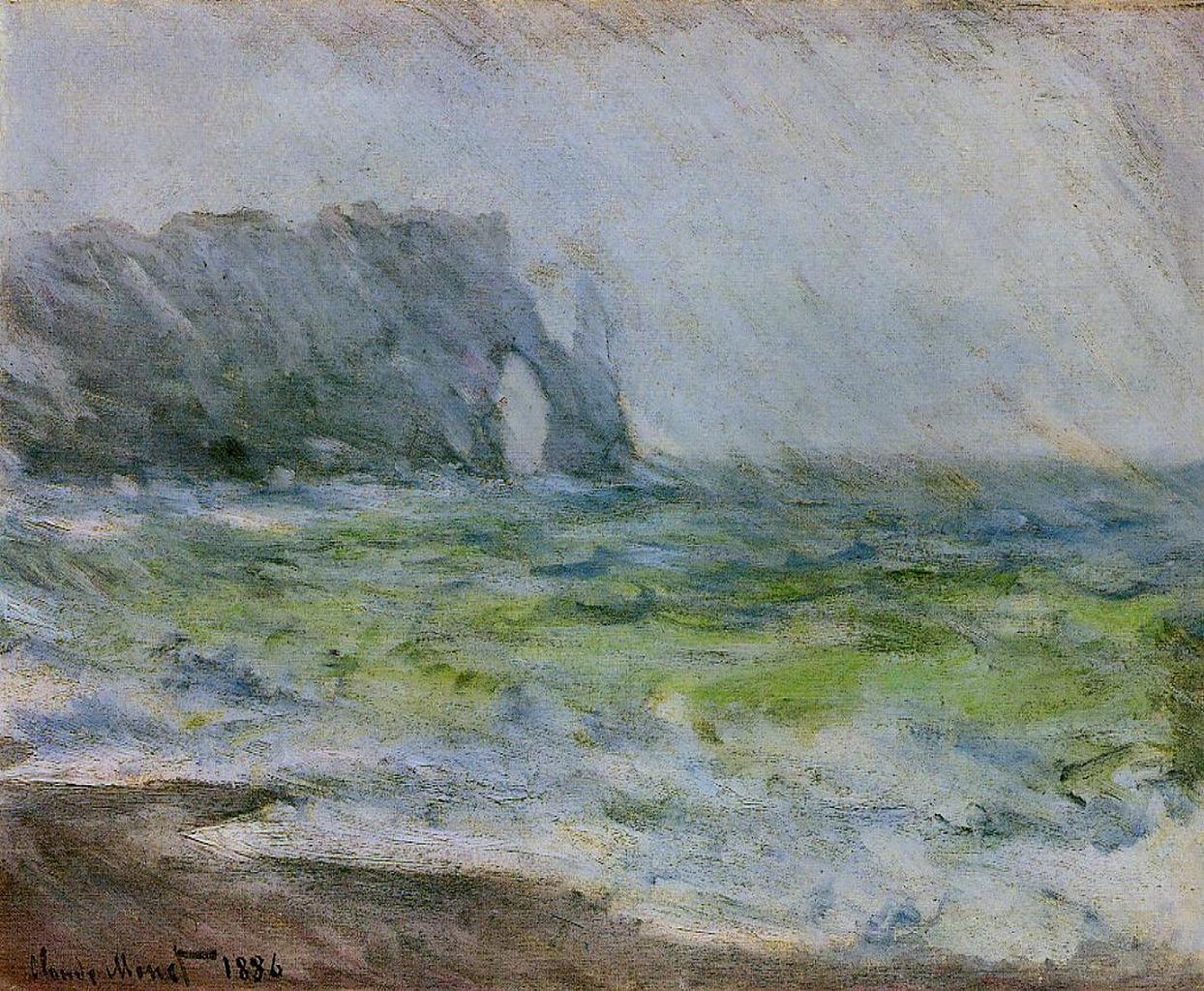 The Manneport, Etretat in the Rain (1885) - Claude Monet Tablo