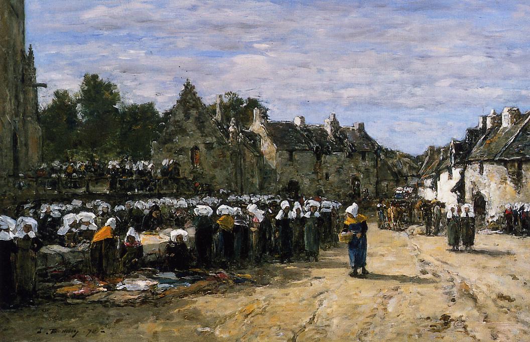 The Market at Landenneau (1870) - Eugène Boudin Tablo