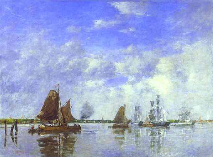 The Meuse at Dordrecht (1882) - Eugène Boudin Tablo