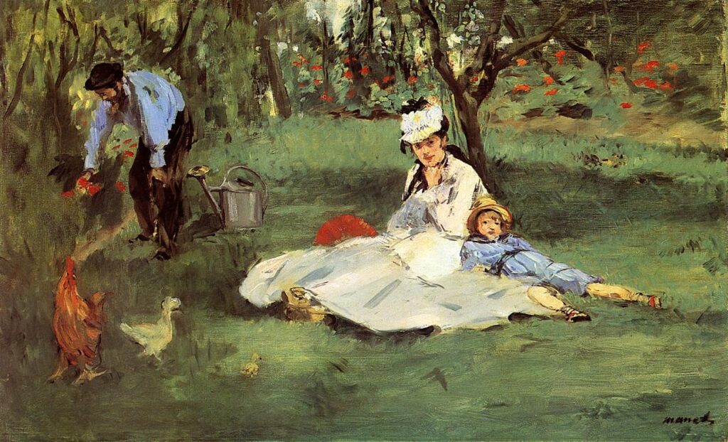 The Monet family in their garden at Argenteuil (1874) - Edouard Manet Tablo