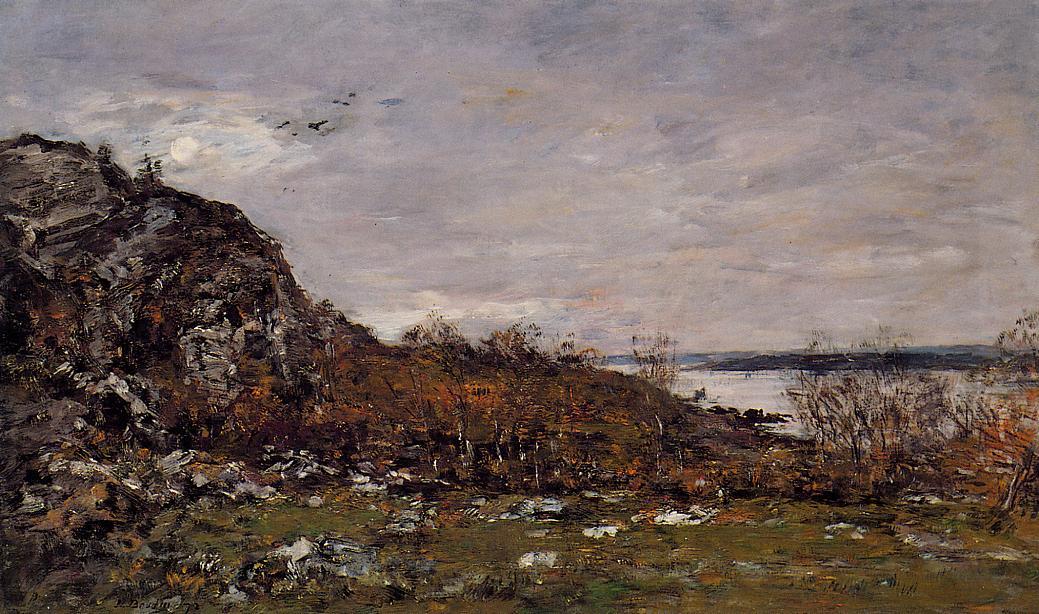 The Mouth of the Elorn in the Area of Brest (1872) - Eugène Boudin Tablo