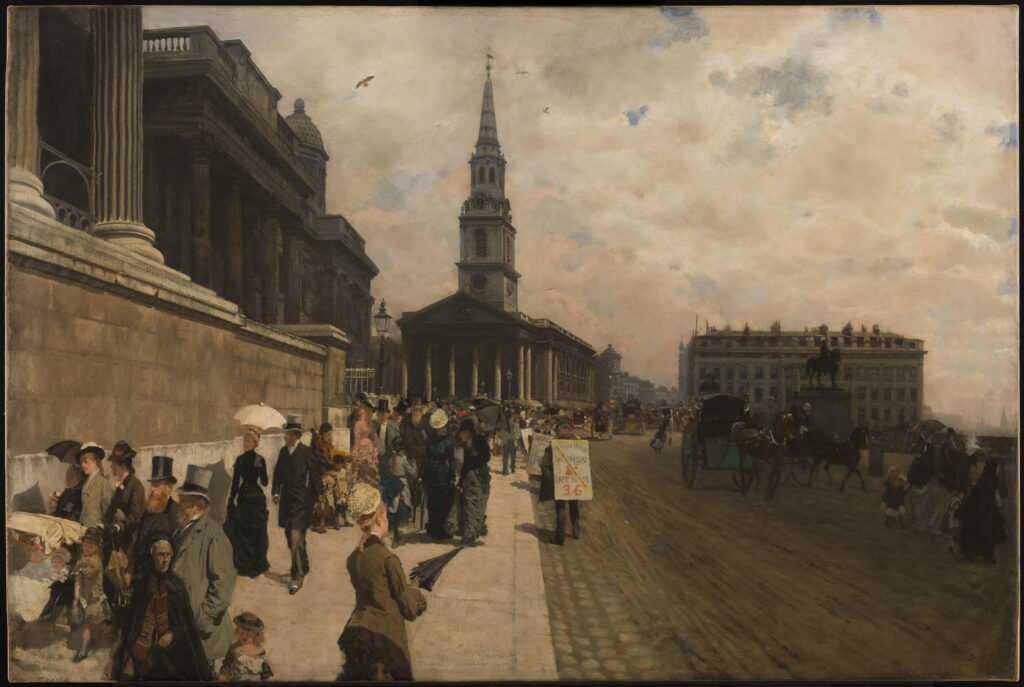 The National Gallery and Saint Martin's Church in London (1877) - Giuseppe De Nittis Tablo