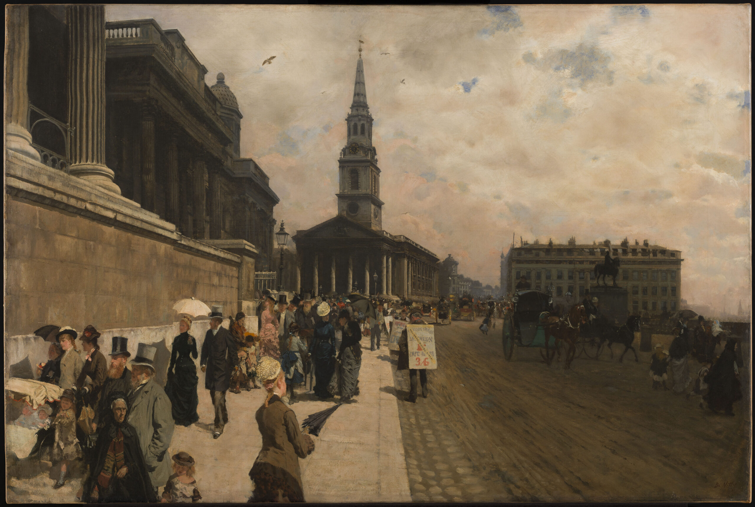 The National Gallery and Saint Martin's Church in London (1877) - Giuseppe De Nittis Tablo